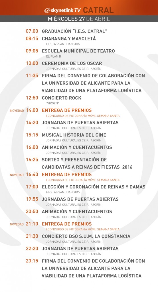 27-04-2016 Programación Catral miércoles