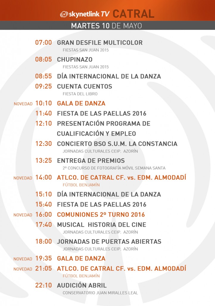 10-05-2016 Programación Catral martes