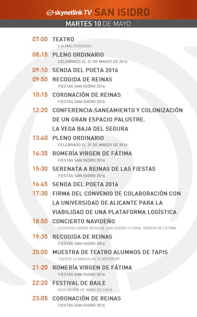 10-05-2016 Programación San Isidro martes