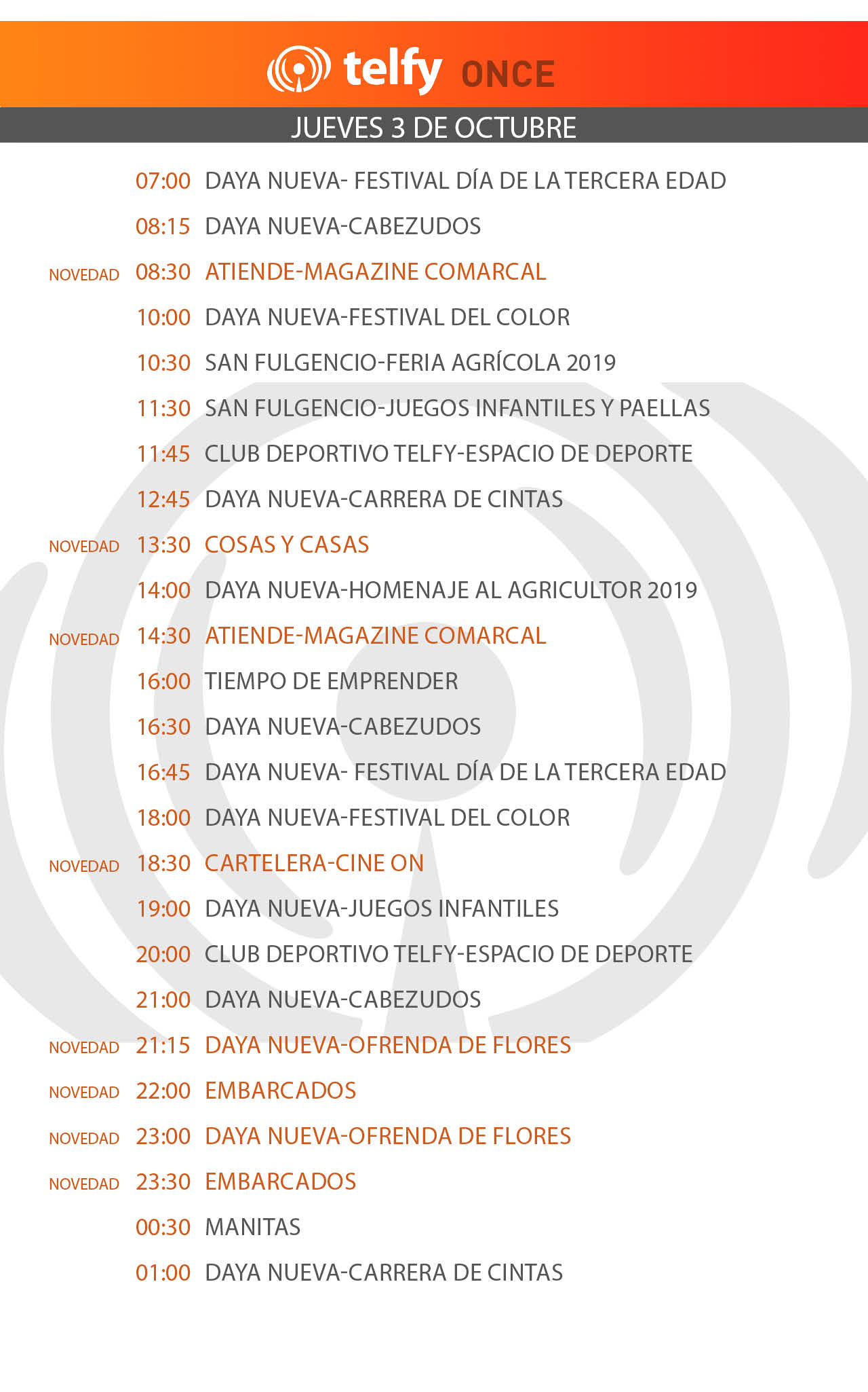 Once Octubre 03 Programacion Blog Telfy