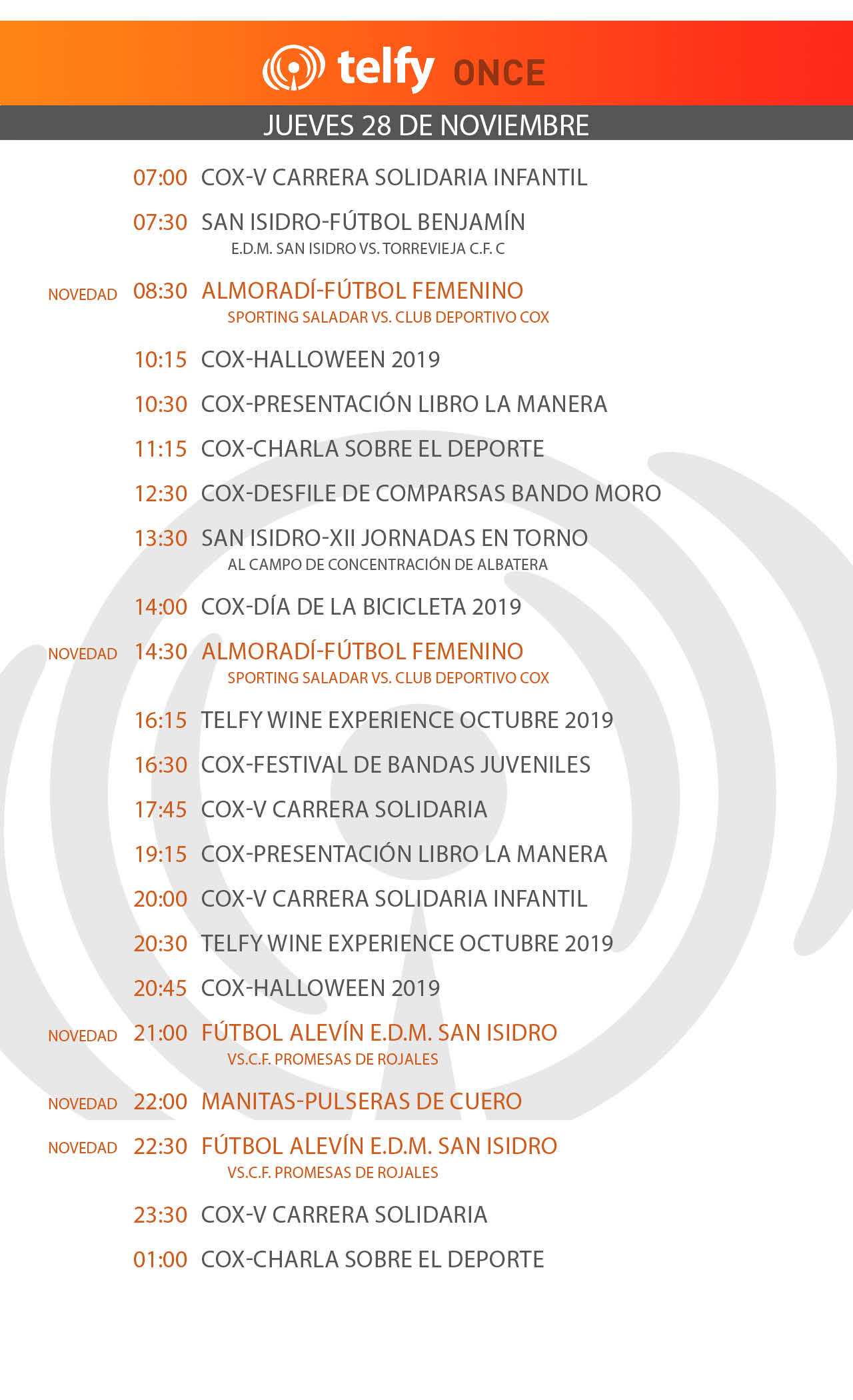 Once Noviembre 28 Programacion Blog Telfy